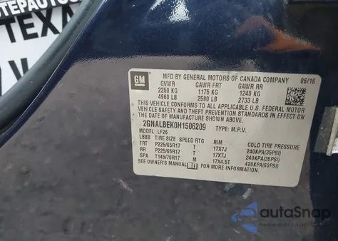 2017 Chevrolet Equinox Ls из США, поврежденный, VIN 2GNALBEK0H1506209